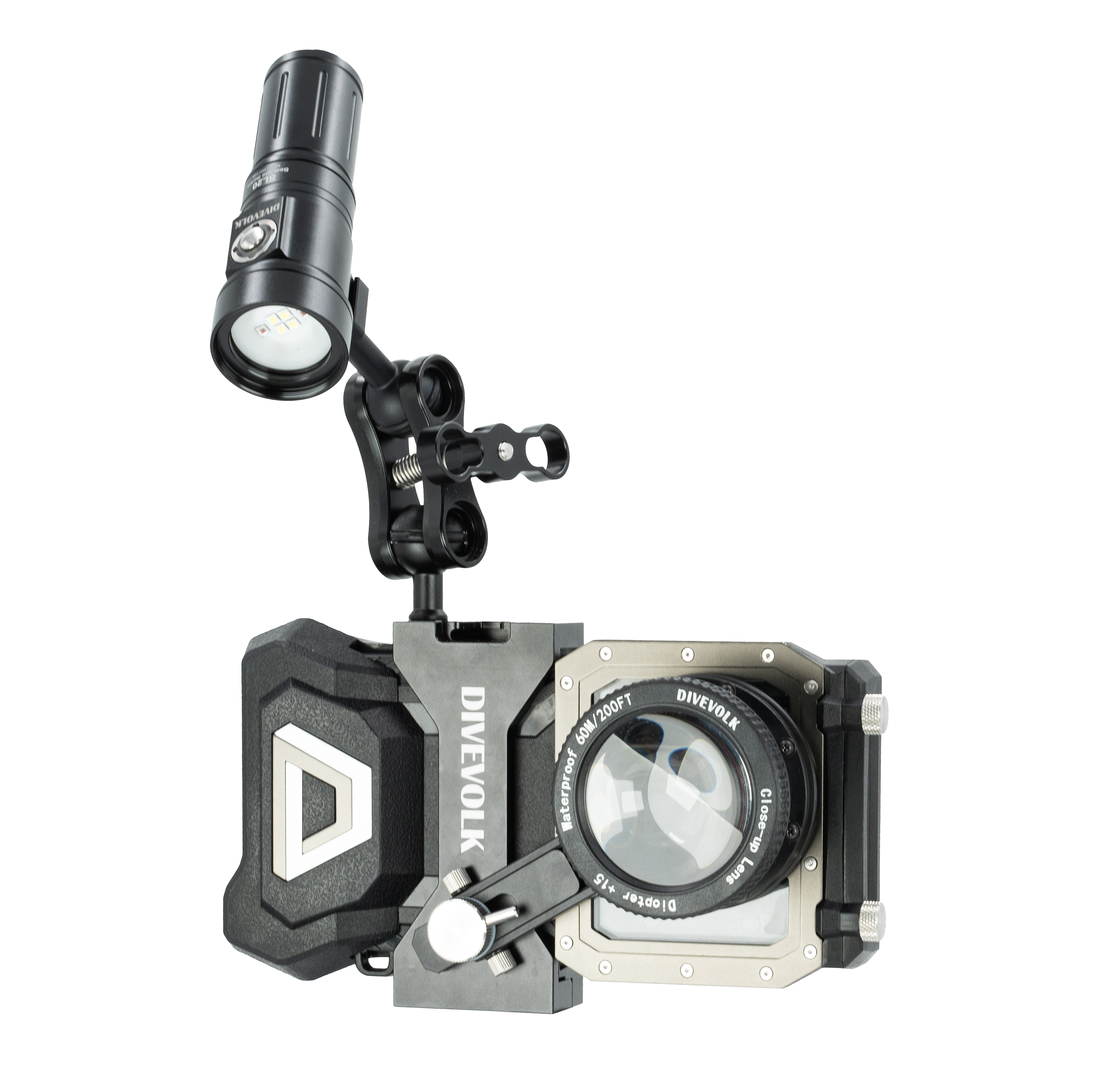 SeaTouch 4 Max Plus underwater photo setup with light & lens.