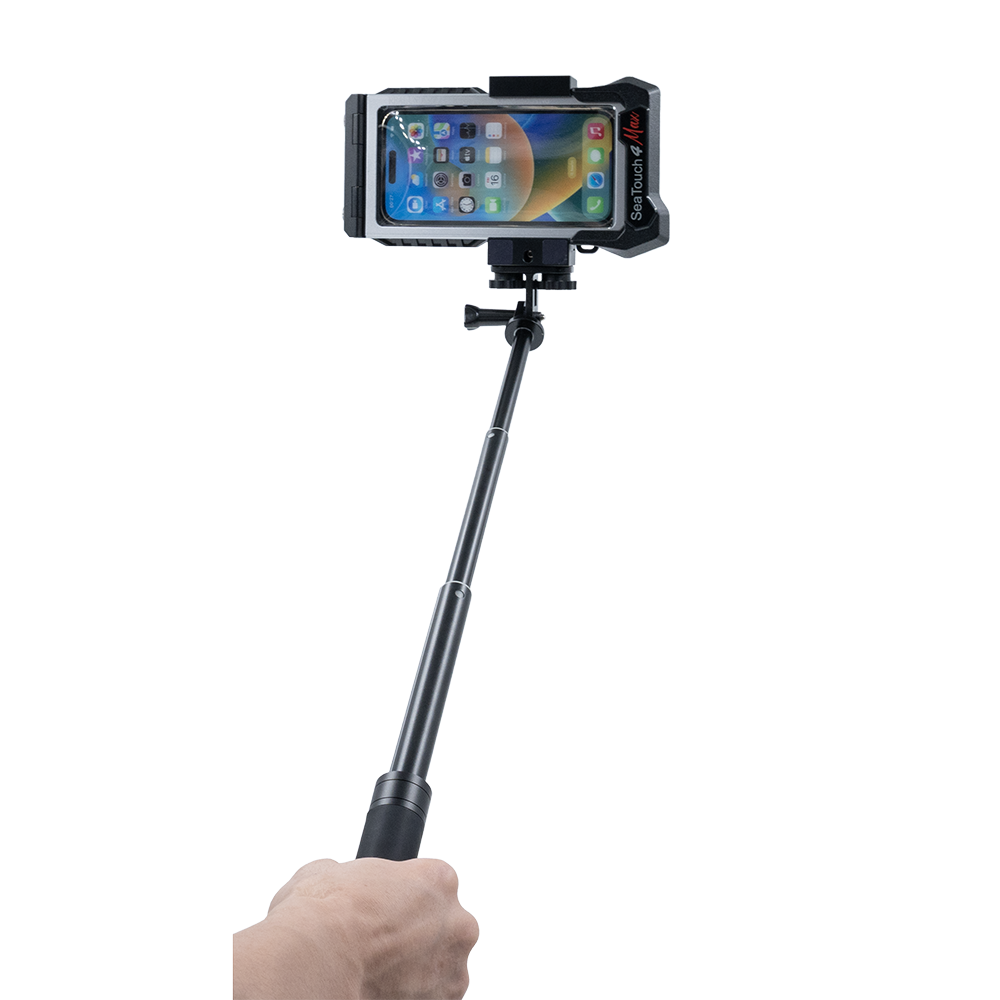 SeaTouch 4 Max housing on dual lock selfie stick