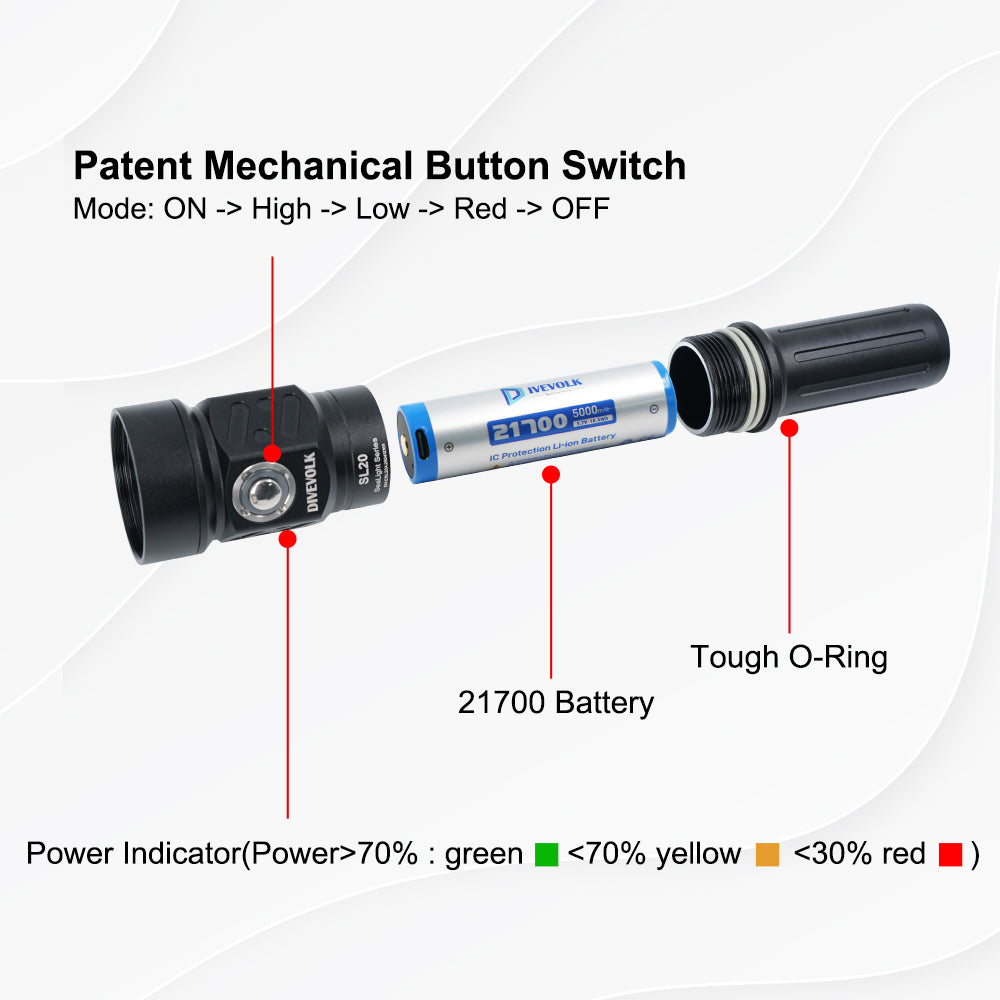 Dive Light for underwater photography, DIVEVOLK SL20 video light