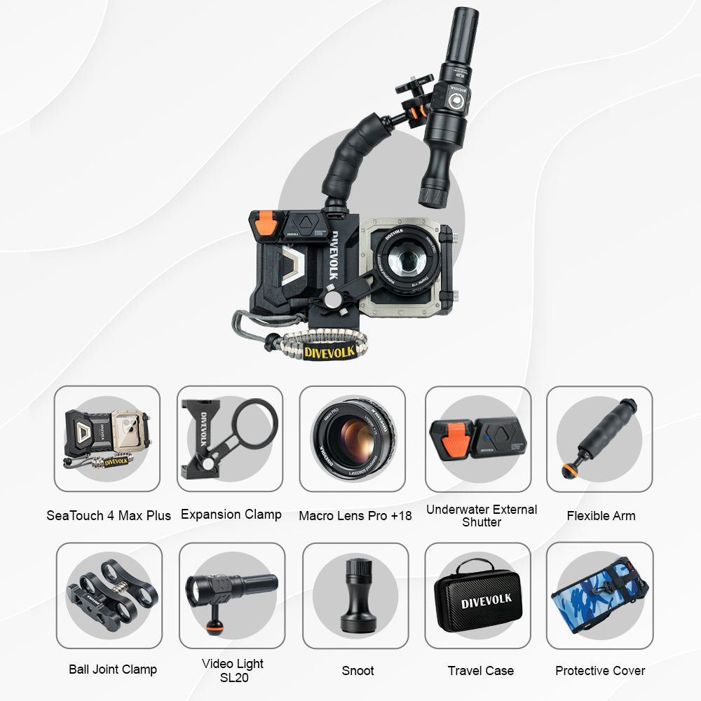 DIVEVOLK SeaTouch 4 MAX PLUS Underwater Advance Macro Kit для iPhone и большинства Android, бокс для дайвинга при макросъемке