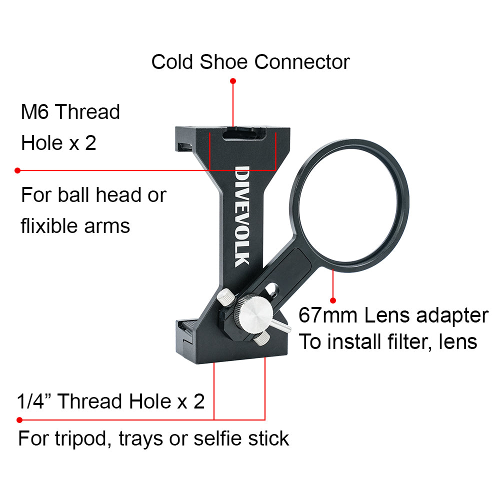 Divevolk Seatouch 4 Max Plus Expansion Clamp with 67mm lens adapter