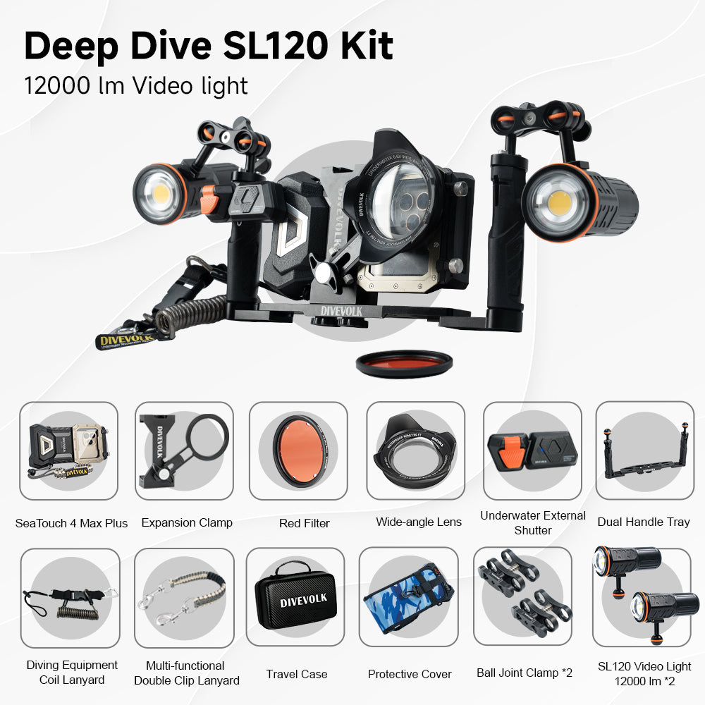 SeaTouch 4 Max Plus Deep Dive SL120 Kit with dual dive light and underwater wide angle wet lenses