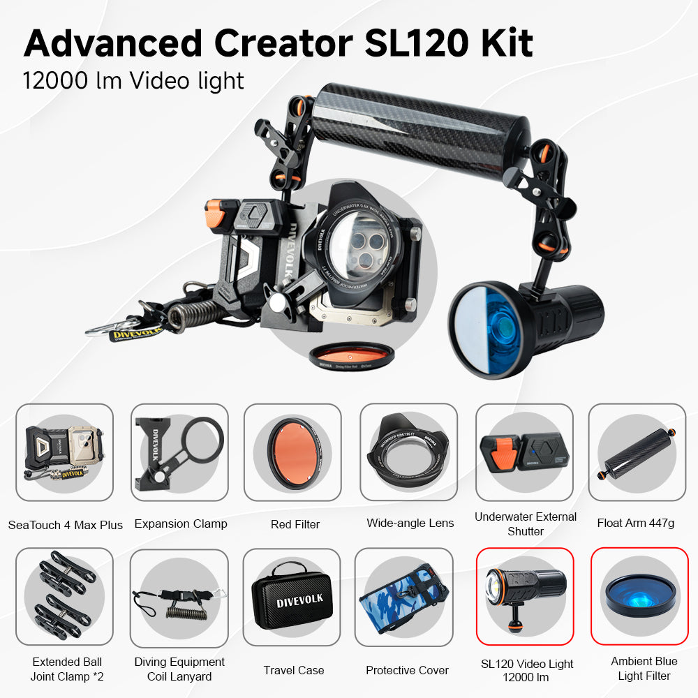 SeaTouch 4 Max Plus Advanced Creator SL120 Kit with underwater photography dive light and wet lens