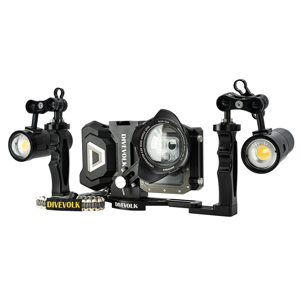 DiveVolk dual handle tray with underwater light system.
