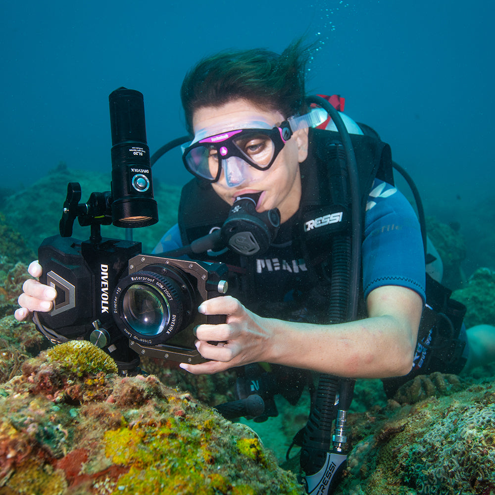 Diver with DiveVolk underwater photography gear