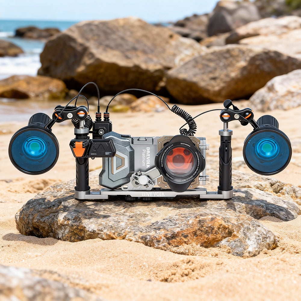 DIVEVOLK Bandeja de Doble Mango para carcasa submarina de smartphone, carcasa de cámara compacta, cámara de acción, Gopro, DJI Action, Insta360