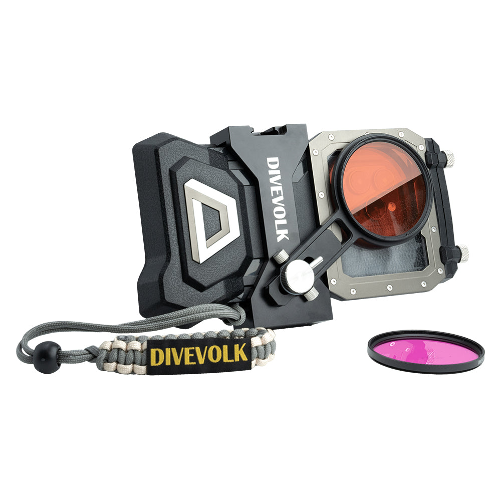 DiveVolk SeaTouch 4 Max lanyard and underwater photography filter.