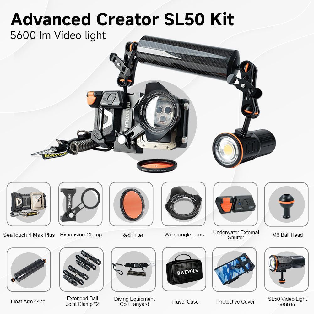 SeaTouch 4 Max Plus Advanced Creator SL50 Kit with underwater photography dive light and wet lens
