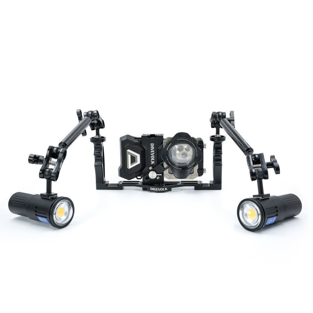 DiveVolk underwater photography rig with ball joint clamp