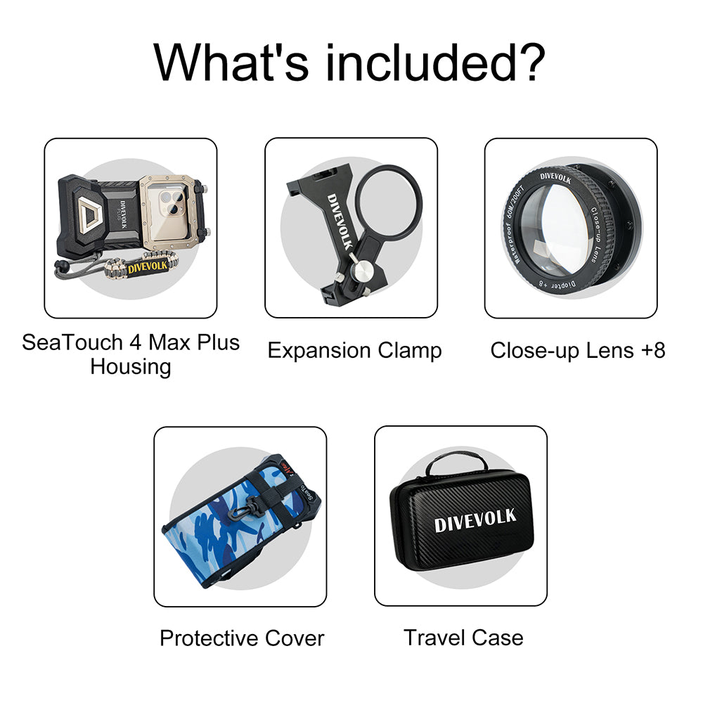 DiveVolk SeaTouch 4 Max Macro Kit Contents