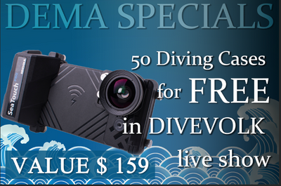 Promotions DEMA - 50 unités de démonstration d'une valeur de $159/unité comme cadeau dans le spectacle live de DIVEVOLK et la possibilité de rejoindre notre programme d'affiliation !
