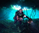 A diver in a cave
