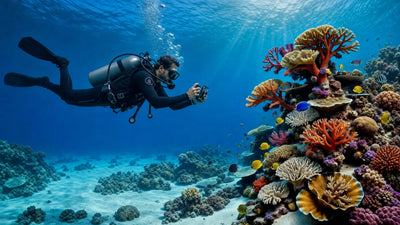 diver neutral buoyancy no touch coral photography