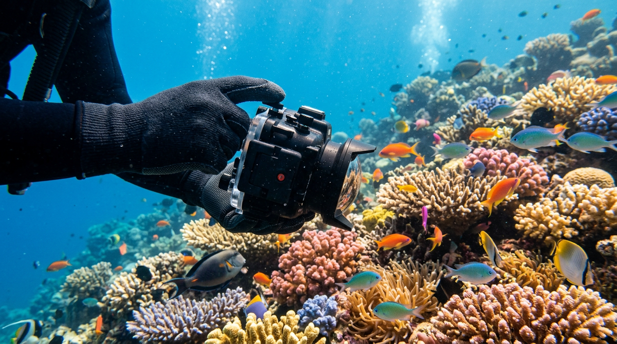 diver smartphone housing coral reef shooting