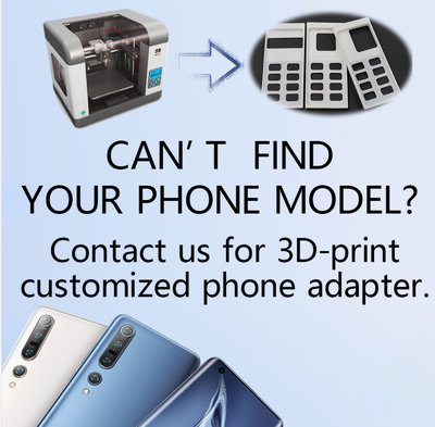 Graphic asking 'Can't Find Your Phone Model?' and showing a 3D printer with a custom DIVEVOLK adapter.
