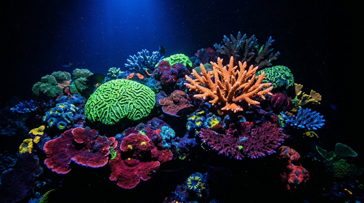 fluorescent coral reef uv blue light