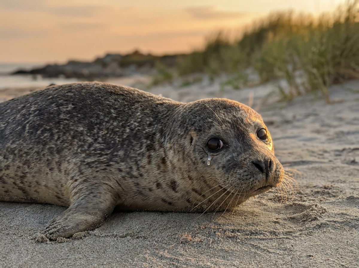 harbor seal glossy tear film beach