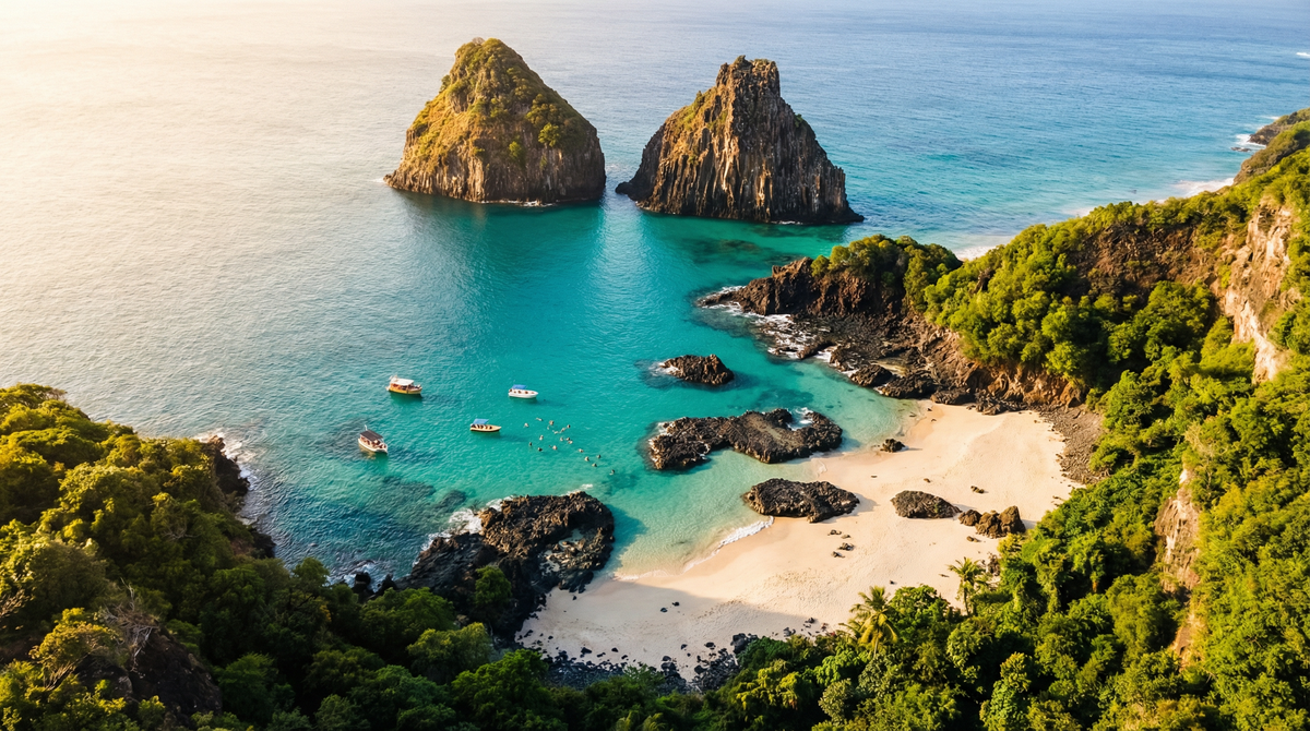 Aerial view of Fernando de Noronha, Brazil — nurse shark bite incident and snorkeling safety guide