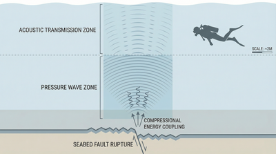 Diagram of seismic wave coupling through the water column during an underwater earthquake