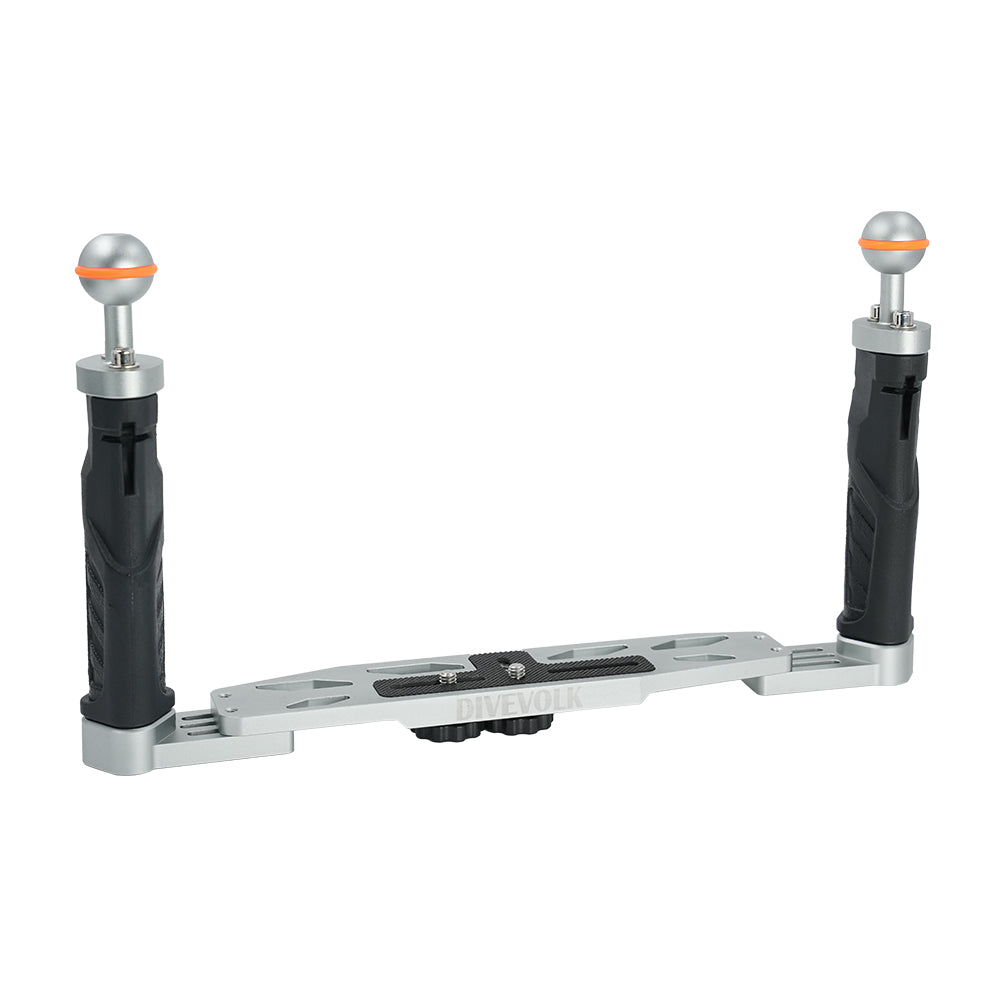 DIVEVOLK 双手柄托盘，适用于智能手机水下外壳、紧凑型相机外壳、运动相机、Gopro、DJI Action、Insta360