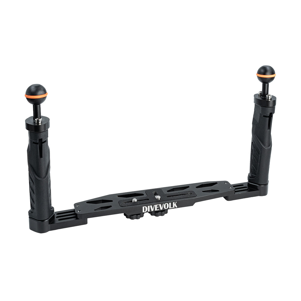 DIVEVOLK 双手柄托盘，适用于智能手机水下外壳、紧凑型相机外壳、运动相机、Gopro、DJI Action、Insta360