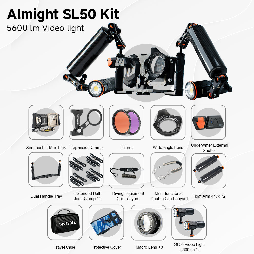 SeaTouch 4 Max Plus Almight SL50 Kit with underwater photography wet lenses and dual dive light