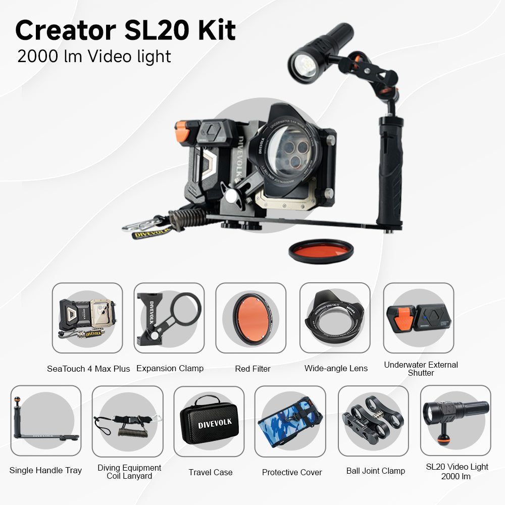 SeaTouch 4 Max Plus Creator SL20 Kit with underwater video light and dive photography accessories