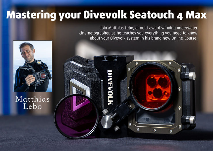 Unisciti a Matthias Lebo, un pluripremiato fotografo subacqueo, per imparare tutto ciò di cui hai bisogno riguardo la tua attrezzatura Divevolk in questo nuovo corso online.
