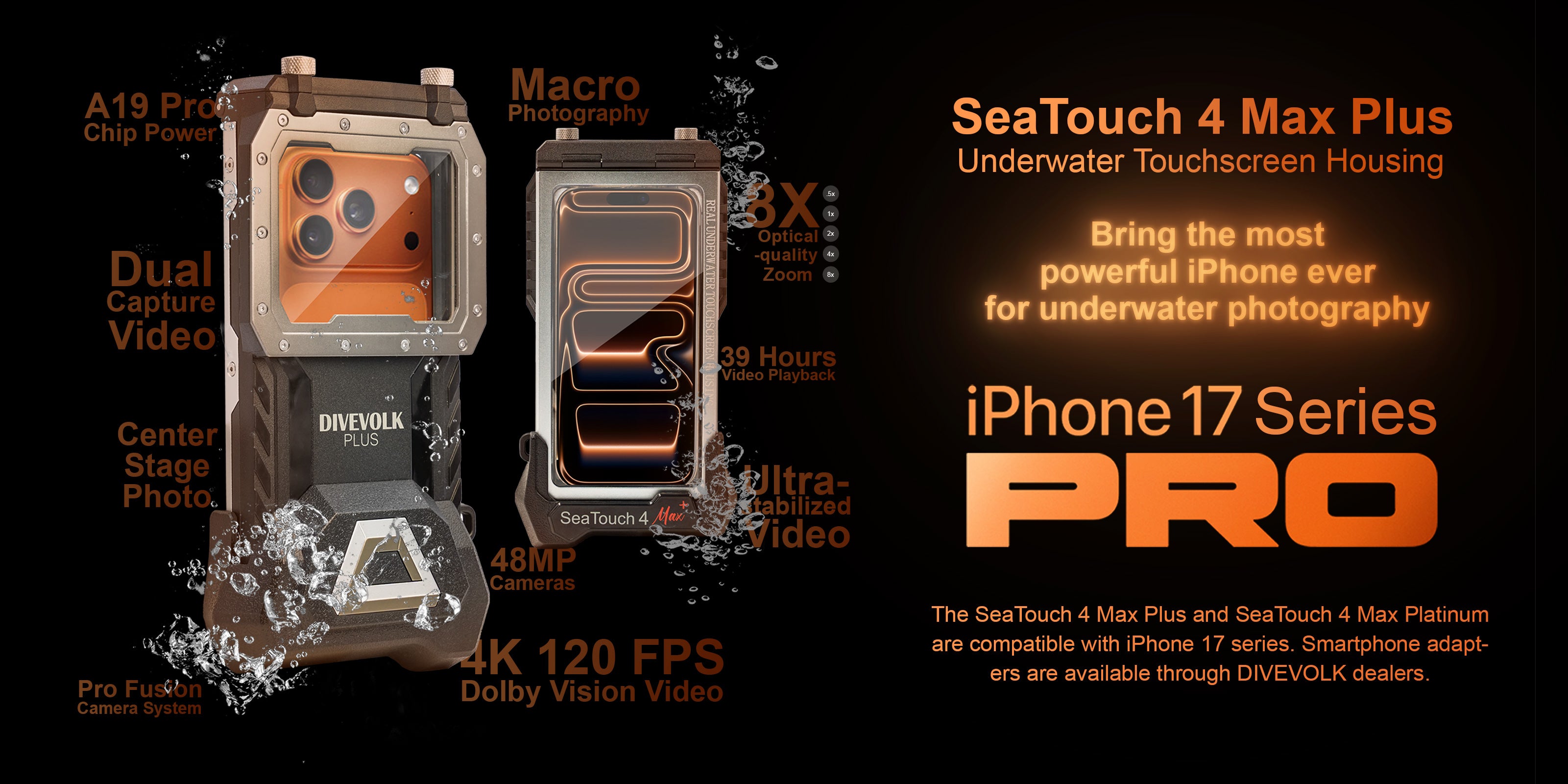 DIVEVOLK SeaTouch 4 Max Plus underwater touchscreen housing for iPhone 17 Pro Max series, best camera and dive housing for photography, iphone 17 waterproof case
