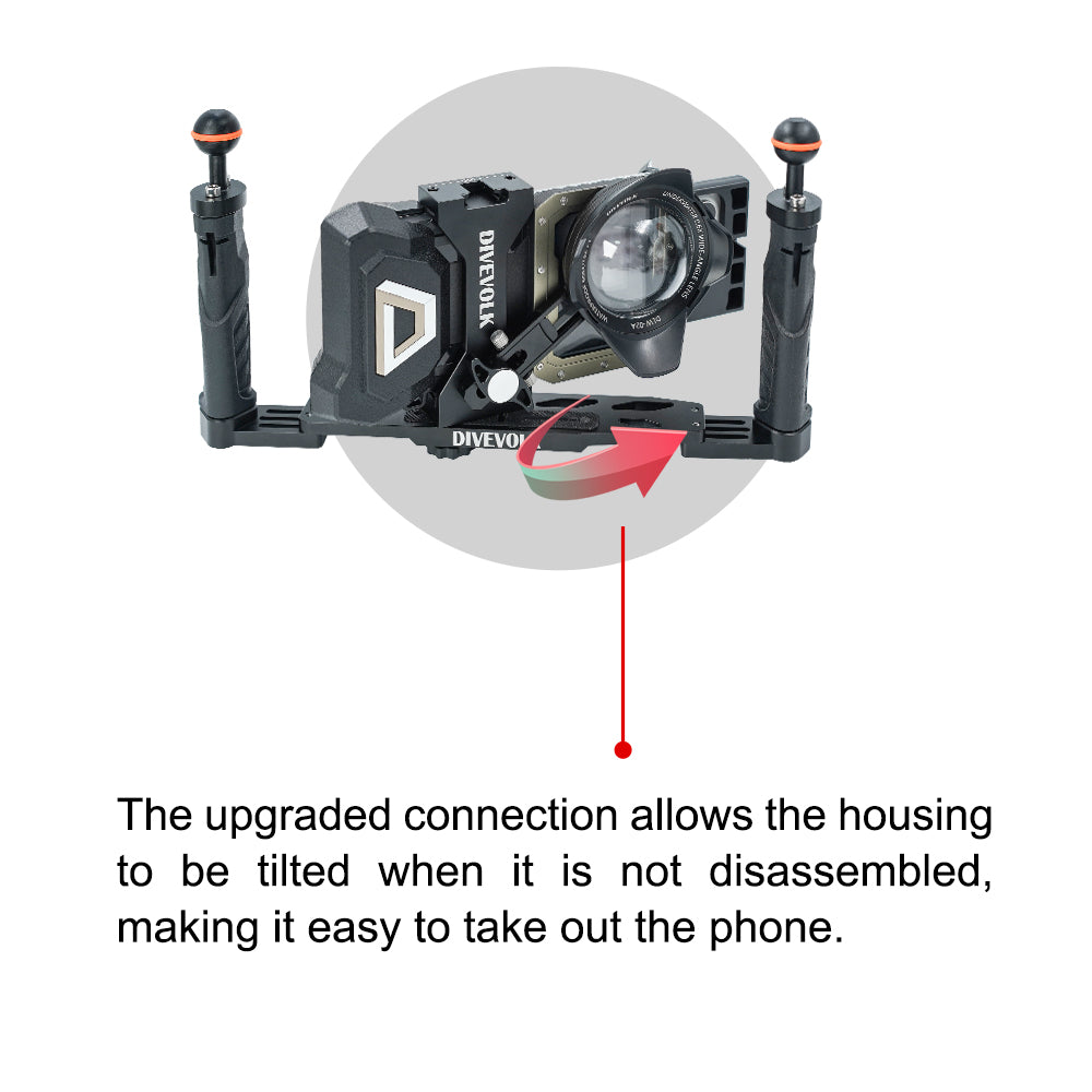 DIVEVOLK 双手柄托盘，适用于智能手机水下外壳、紧凑型相机外壳、运动相机、Gopro、DJI Action、Insta360