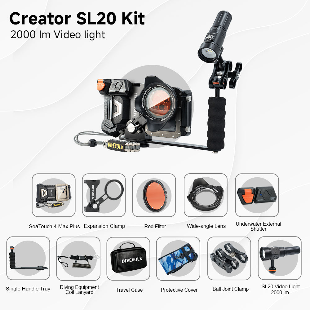 SeaTouch 4 Max Plus Creator SL50 Kit with underwater video light and dive photography accessories