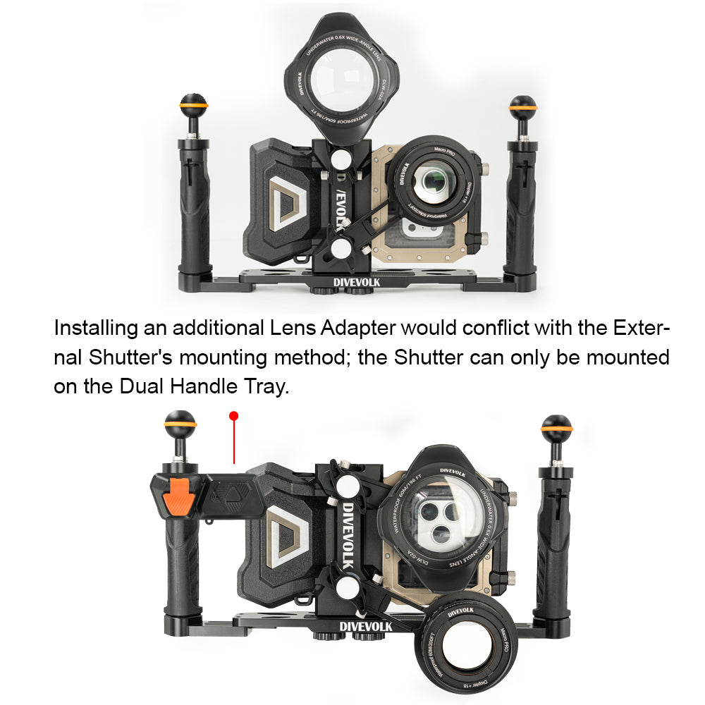 Divevolk SeaTouch 4 Max Plus Clamp with external shutter.