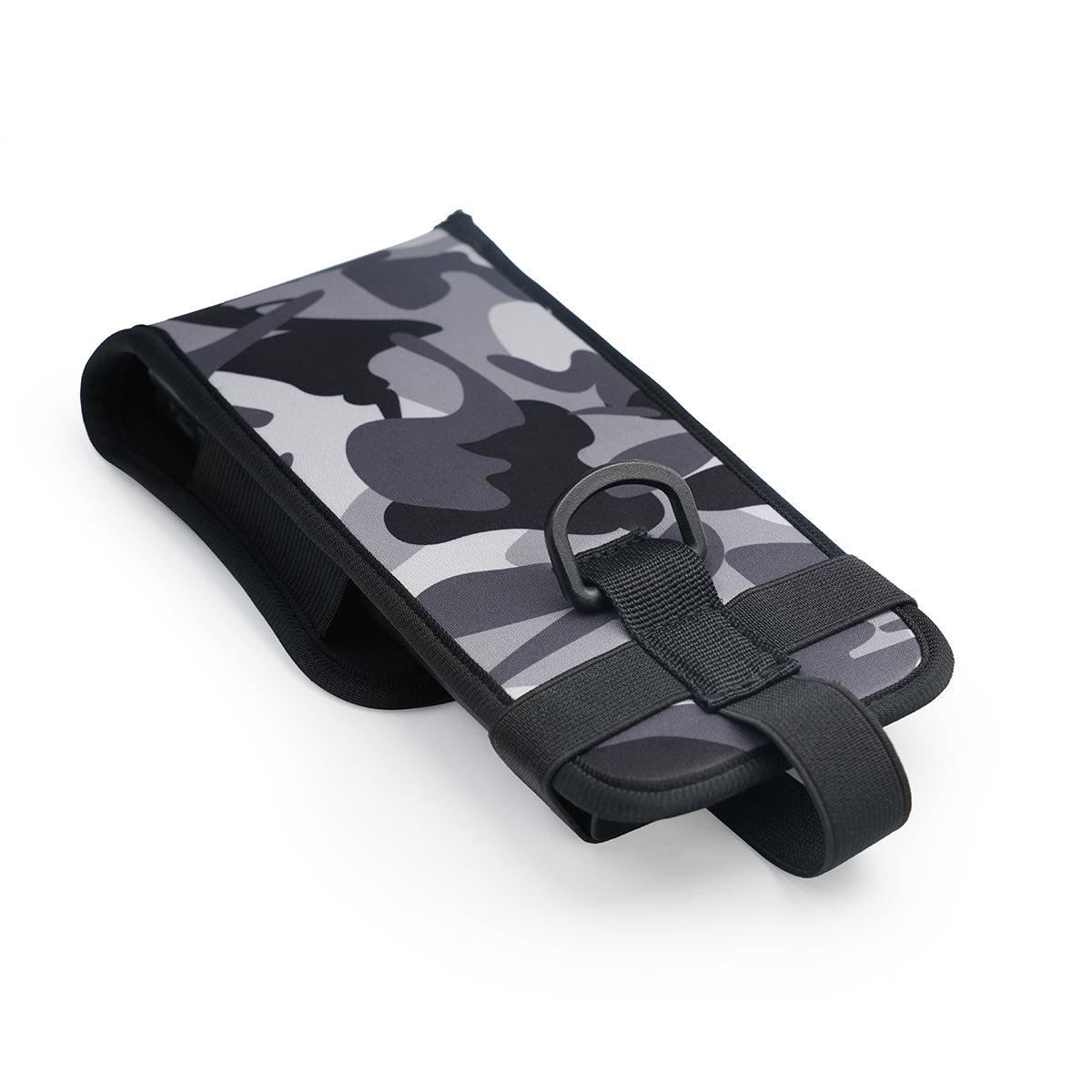 DIVEVOLK camouflage protective cover top view — grey camo fabric with heavy-duty D-ring and elastic band for quick on and off.